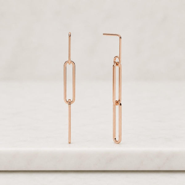 14K Solid Gold Paperclip Chain Drop Earrings
