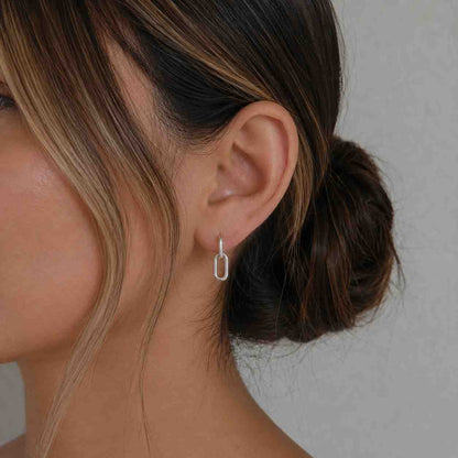 14K Solid Gold Paperclip Link Earrings, Minimalist Chain Link Hoop Earrings, Modern Geometric Jewelry, Trendy Gift for Her