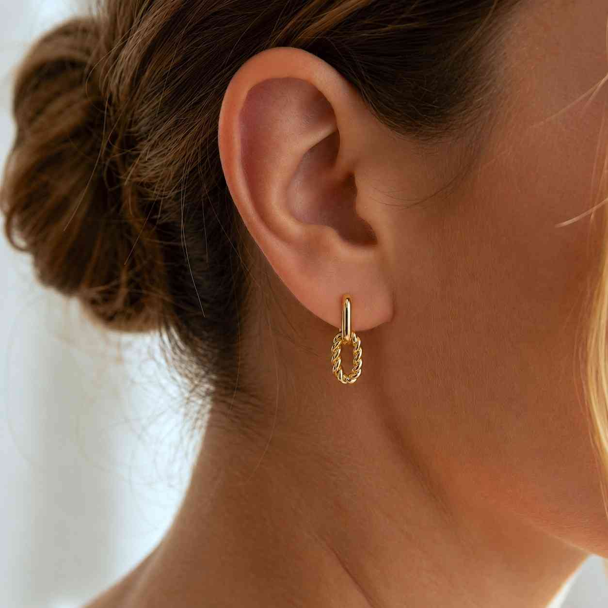 14K Solid Gold Paperclip Link Earrings, Minimalist Chain Link Hoop Earrings, Modern Geometric Jewelry, Trendy Gift for Her