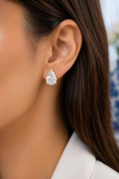 14K Solid Gold Pear Cut Lab Grown Diamond Stud Earrings, Teardrop Bridal Jewelry
