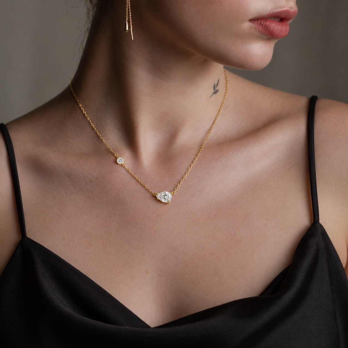 14k solid gold pear lab grown diamond choker necklace, 1–2ct floating diamond necklace, , igi certified, bridal necklace
