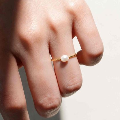 14K Solid Gold Pearl Ring: Elegant Minimalist Jewelry
