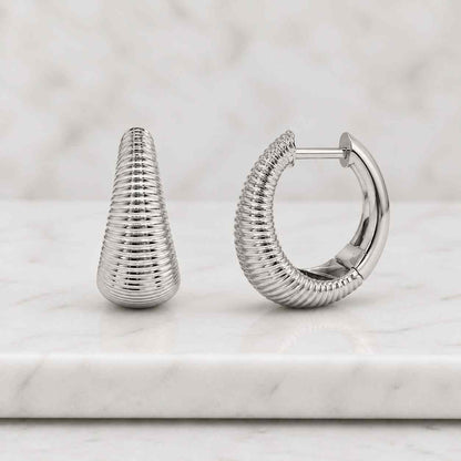 14K Solid Gold Ribbed Hoop Earrings: Modern Statement Jewelry

