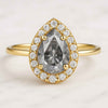 14k Pear Cut Salt And Pepper Diamond Halo Wedding Ring