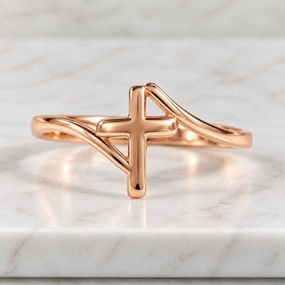 14K Solid Gold Ring Cross Religious Minimalist Dainty Christian Cross Jewelry for Women Sterling Sliver Stackable Ring Thumb Ring for women
