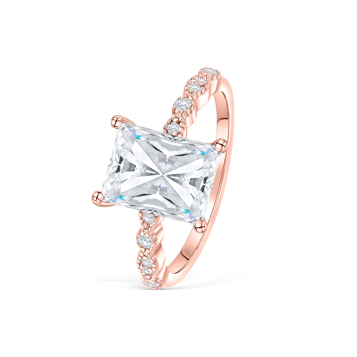 14K Solid Gold Ring, Radiant Cut Pave Anniversary Ring For Wife
