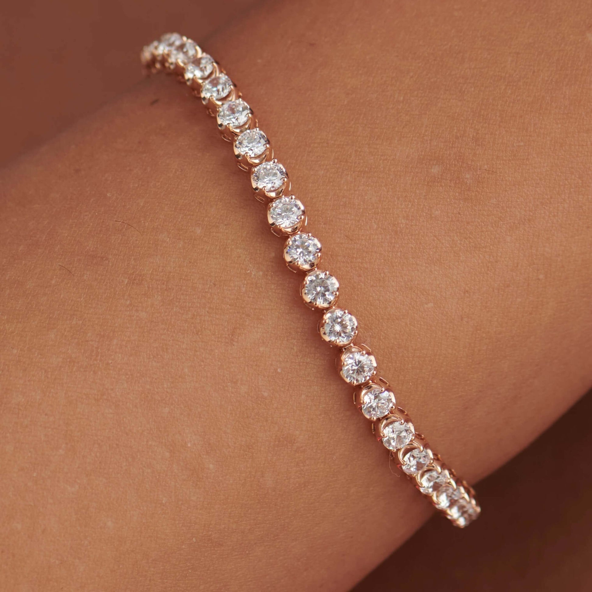 14K Solid Gold Round Cut Diamond Tennis Bracelet