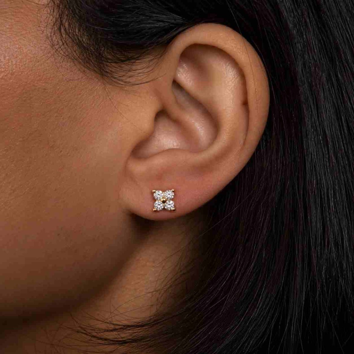 14k solid gold round cut lab diamond halo cluster earrings, wedding studs
