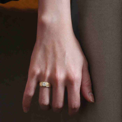 14K Solid Gold Round Cut Moissanite Signet Ring, Prong Set Solitaire Engagement Ring, Minimalist Yellow Gold Wedding Ring
