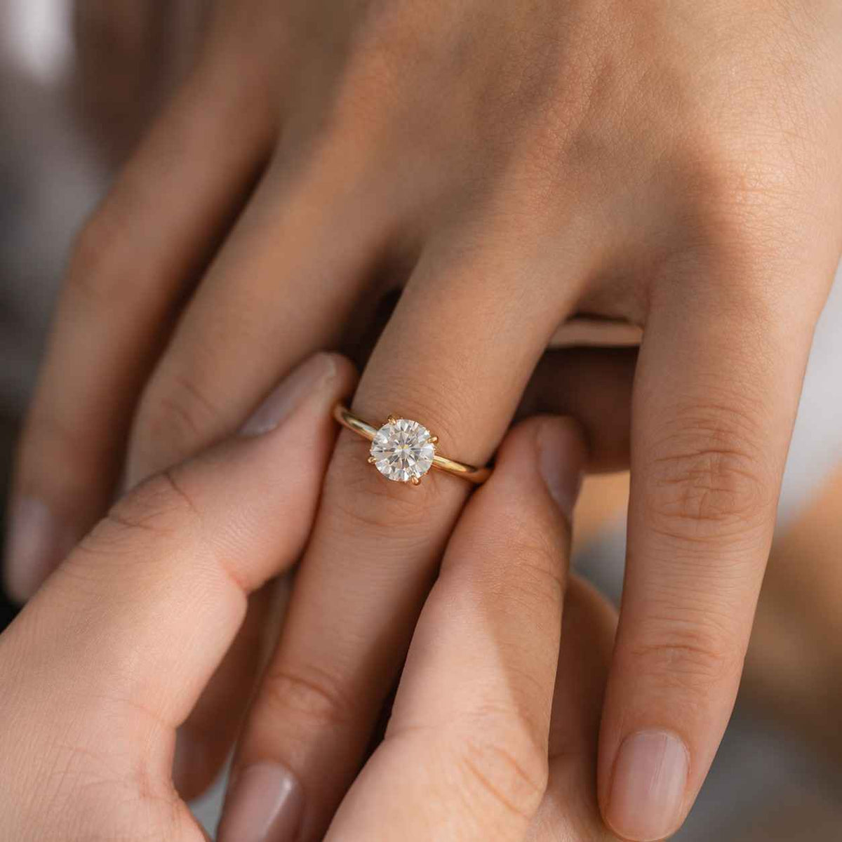 14K Solid Gold 6-Prong Round Cut Solitaire Moissanite Engagement Ring 1 CT - 2 CT - 1.5 CT Dainty Moissanite Ring Gold Promise Ring
