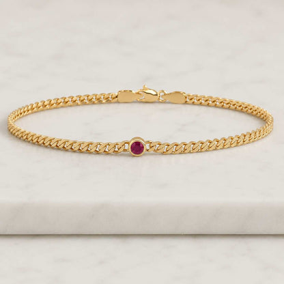 14K Solid Gold Ruby Bezel Bracelet, July Birthstone, Minimalist Round Bracelet