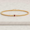Ruby Gemstone Yellow Gold Curb Chain Bezel Bracelet