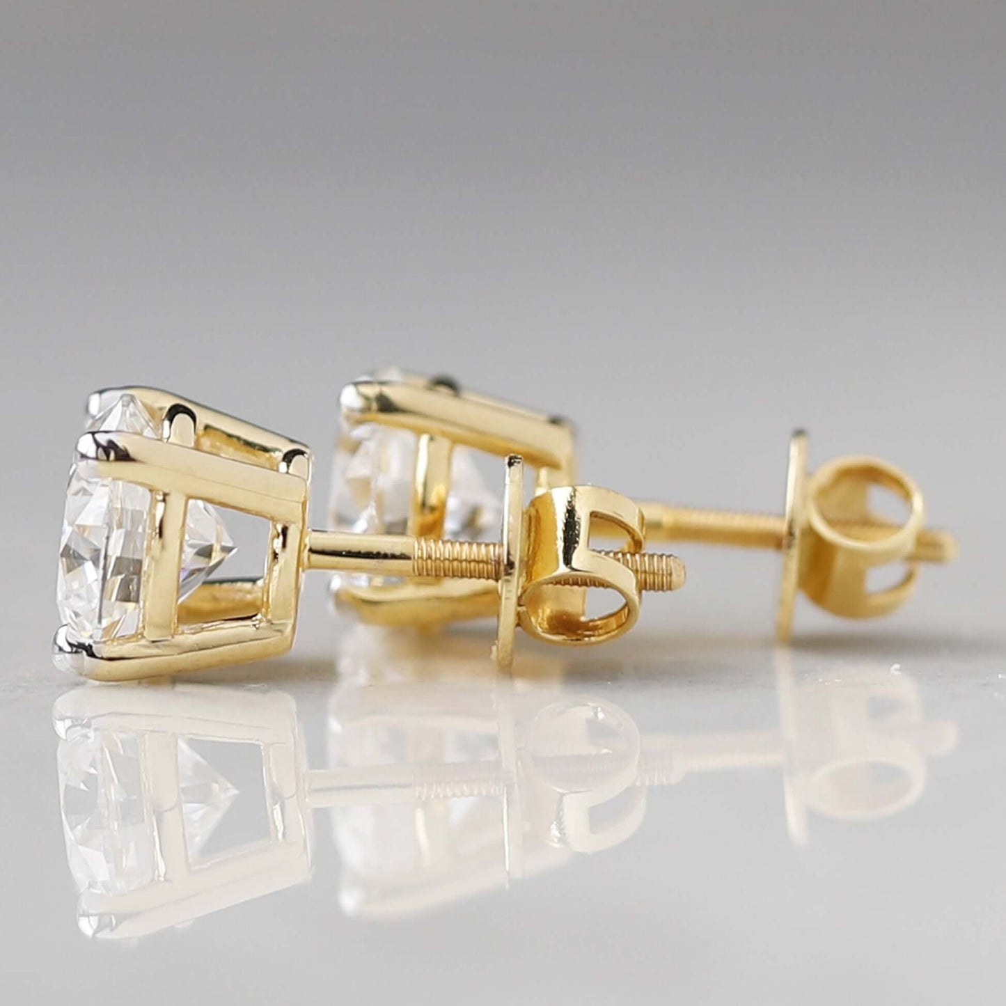 14K Solid Gold Solitaire 3 Prong  Setting Studs