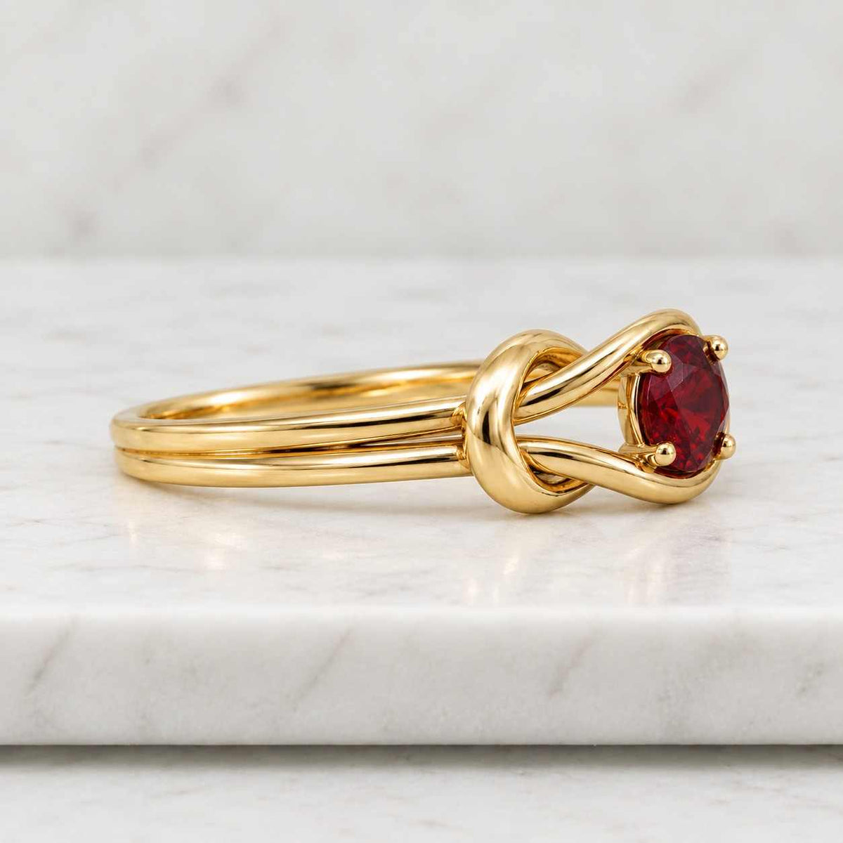 14K Solid Gold Solitaire Garnet Infinity Knot Ring Birthday Gift for Wife.
