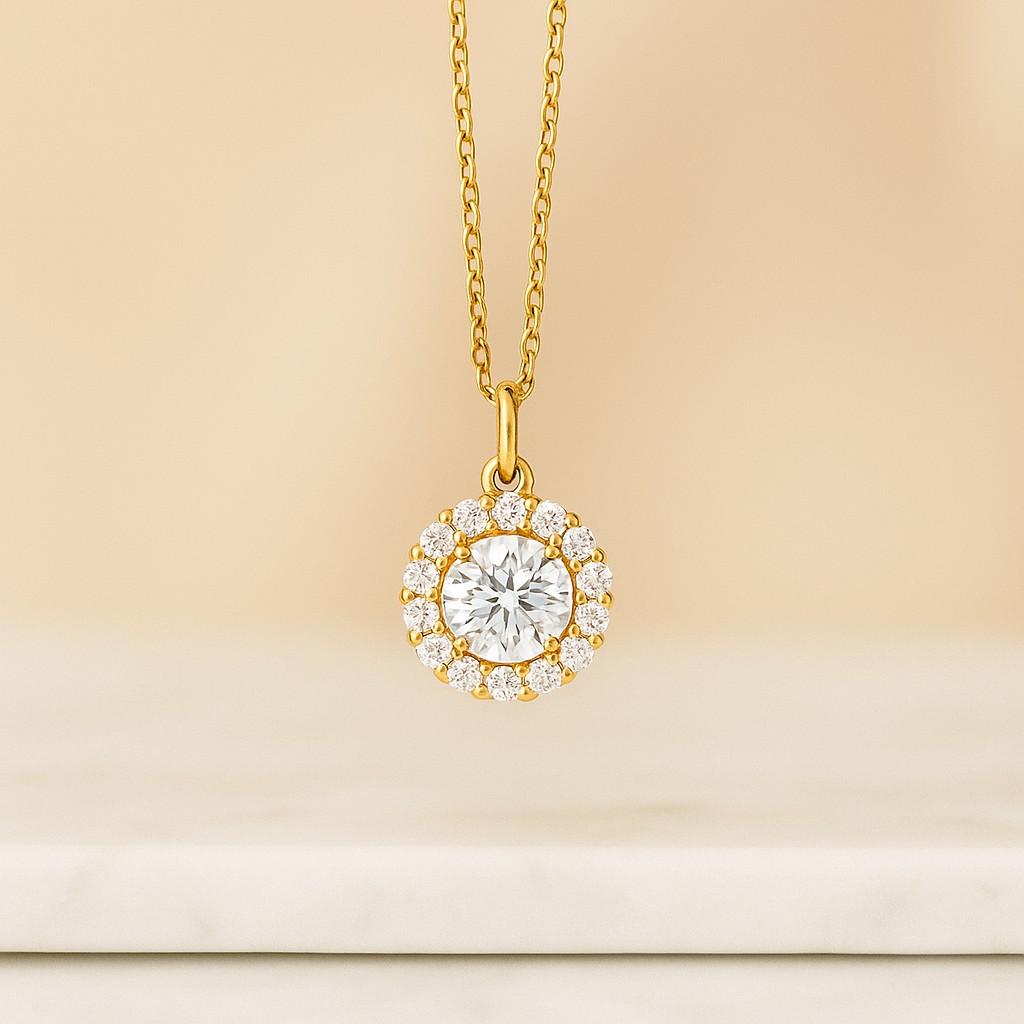 14K Solid Gold Solitaire Necklace For Love Round Cut Pendant Necklace with Moissanite Stones Necklace for Teen Girls and Women