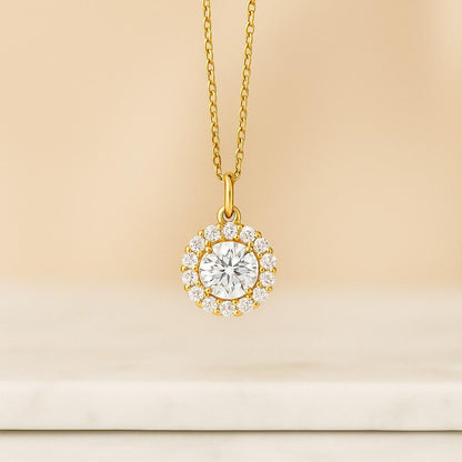14K Solid Gold Solitaire Necklace For Love Round Cut Pendant Necklace with Moissanite Stones Necklace for Teen Girls and Women
