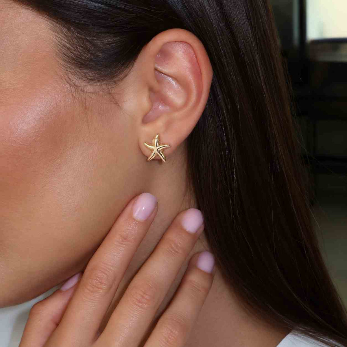 14K Solid Gold Starfish Stud Earring Dainty Pentagram Piercing Tiny Flat Back Cartilage Helix Conch Lobe Piercing Star Push Pin Jewelry
