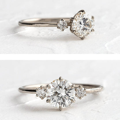 14K Solid Gold Three-Stone Engagement Ring With Side Stones