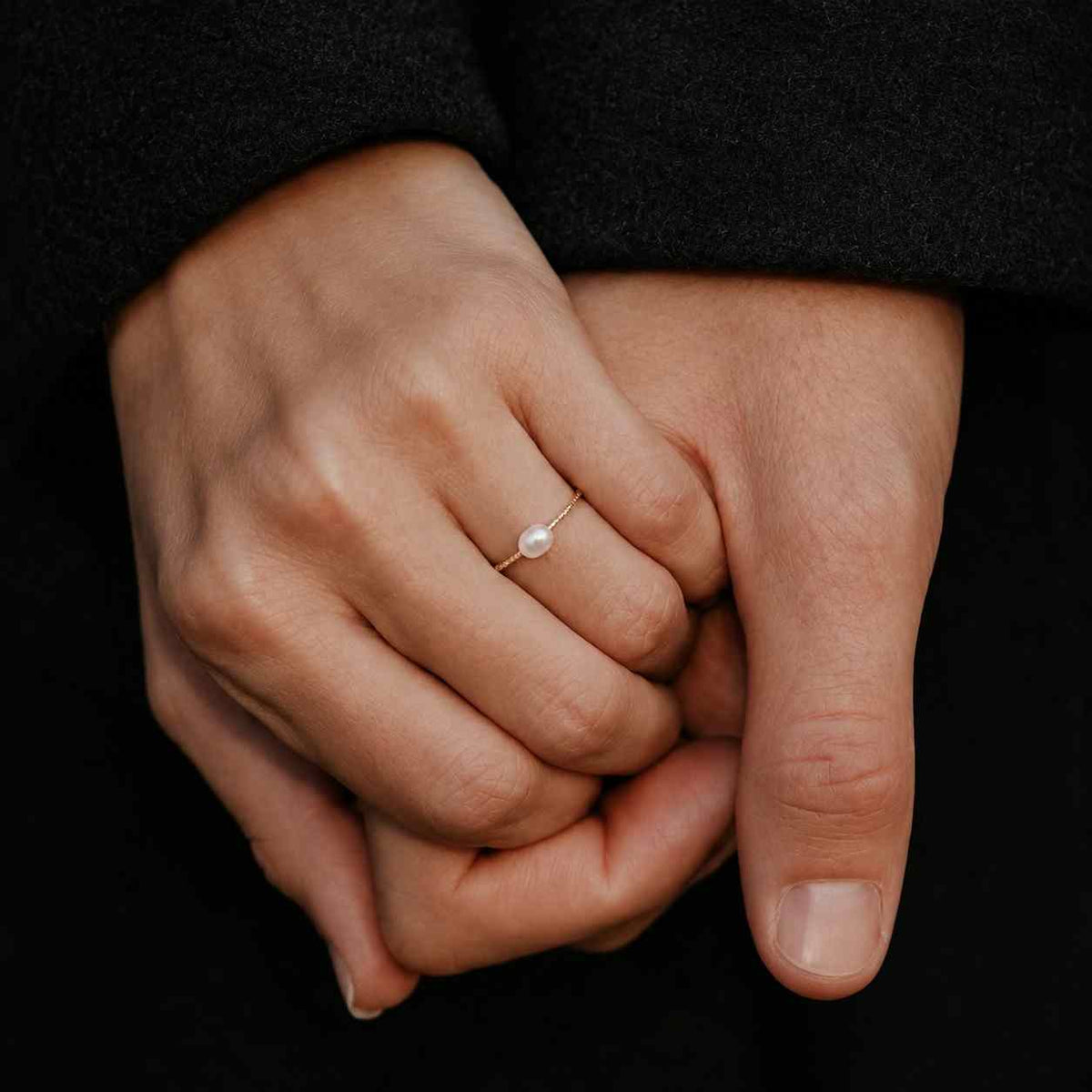 14K Solid Gold Three Pearl Ring | Dainty Stacking Minimalist Gift for Her
