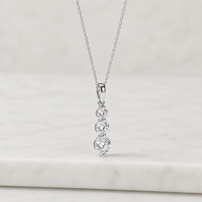 14K Solid Gold Trio Stone Necklace for Women, CZ Solitaire Necklace, Three Stone Pendant , Past Present Future Necklace , Gift for her
