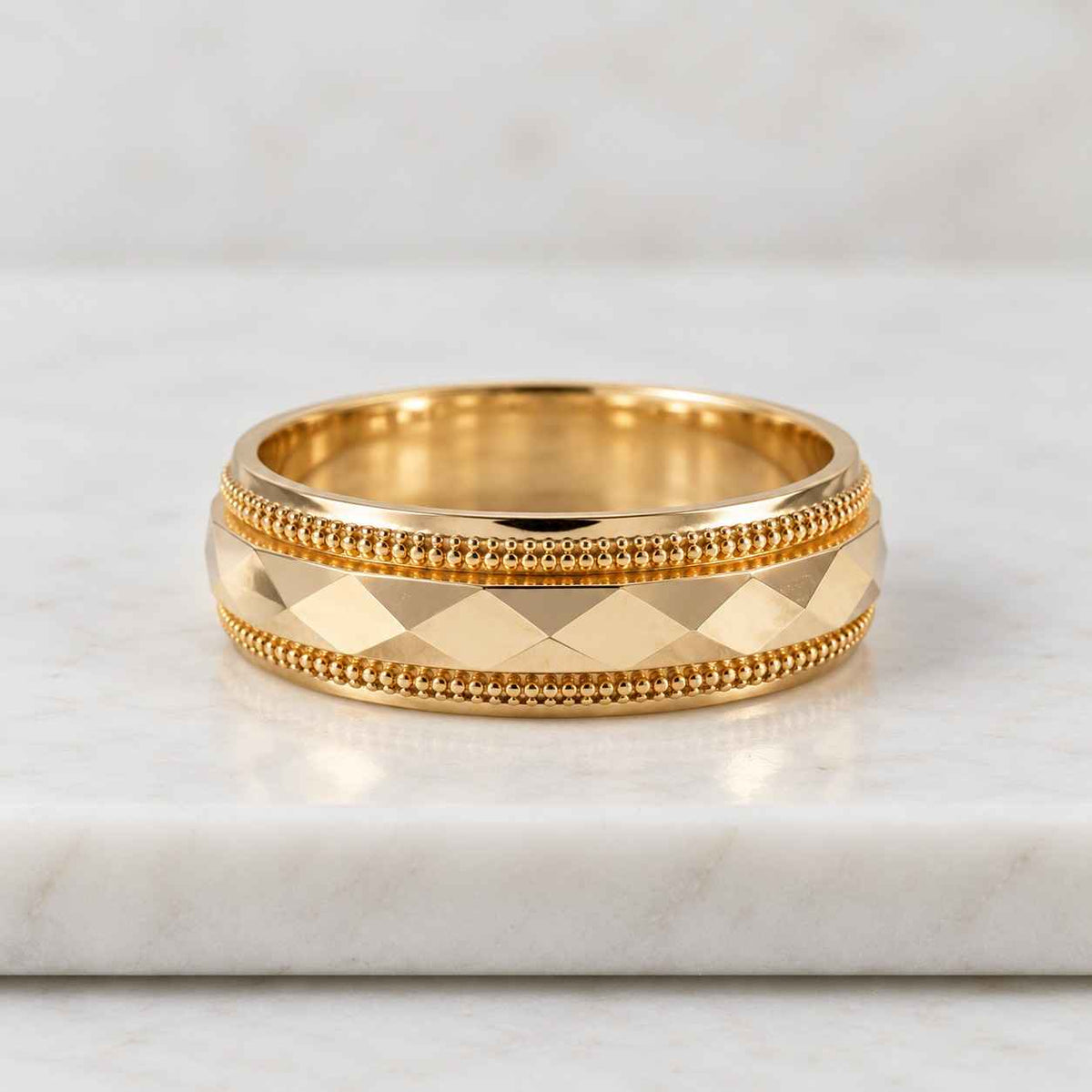 14K Solid Gold Unisex Wedding Ring: Wide Hammered Textured Men's Band

