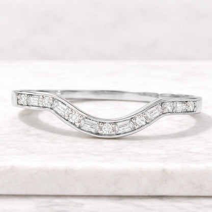 14K Solid Gold V Shape Diamond Band CVD Diamond Proposal Band