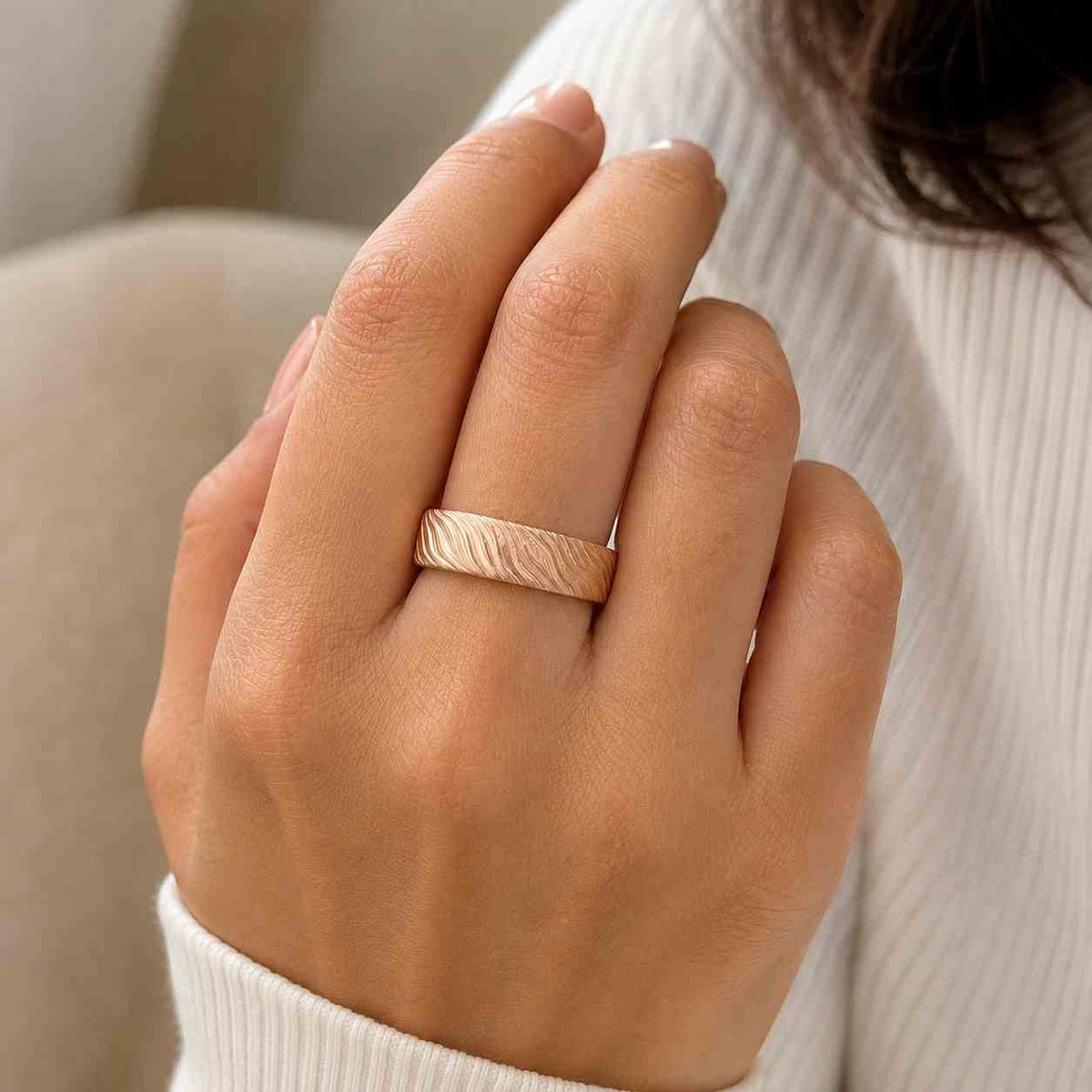 14k solid gold wave wedding band – textured unisex ring for men & women
