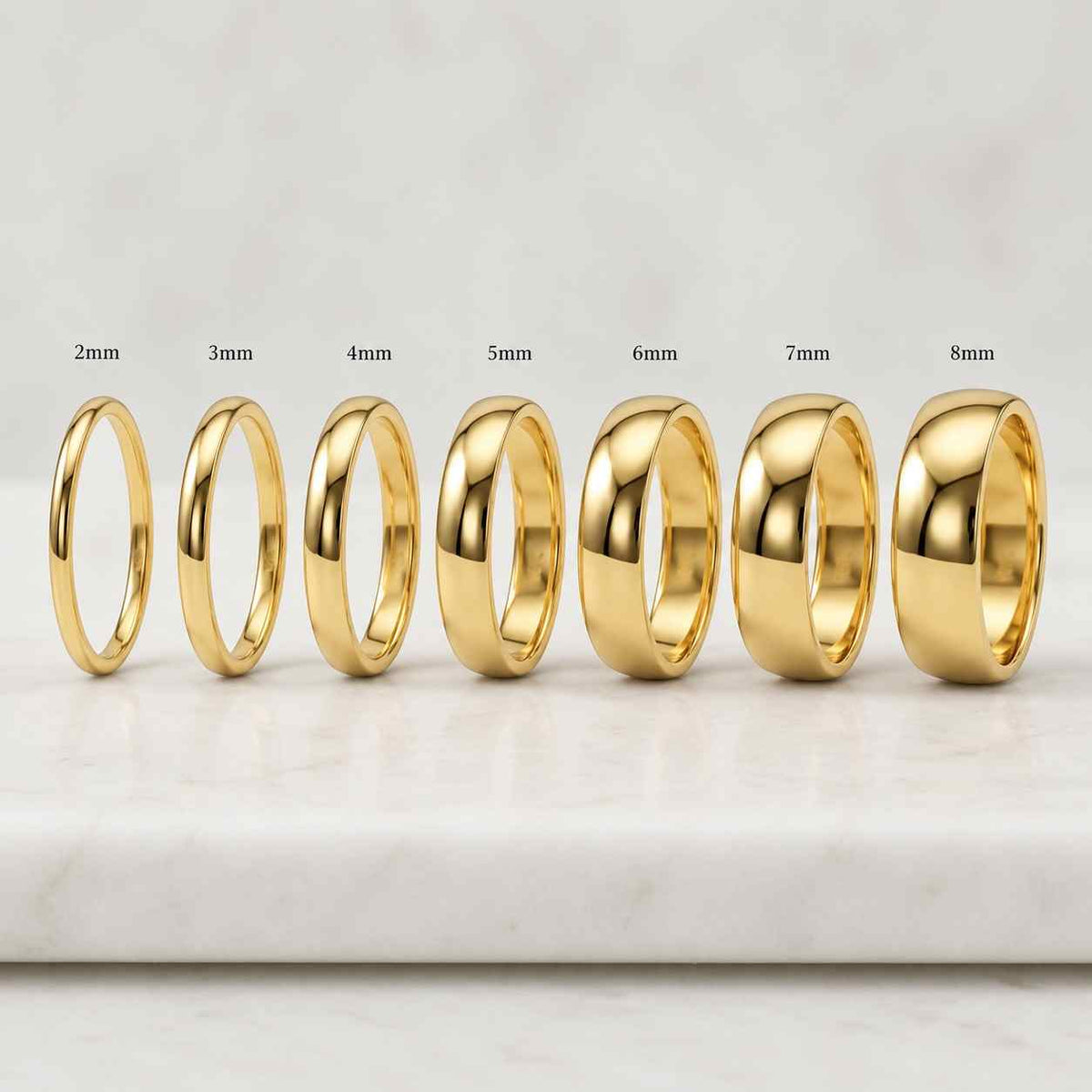 14K Solid Gold Wedding Band, 4mm Classic Dome Ring, Simple Plain 14k Band
