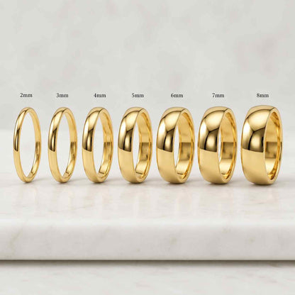 14K Solid Gold Wedding Band, 4mm Classic Dome Ring, Simple Plain 14k Band
