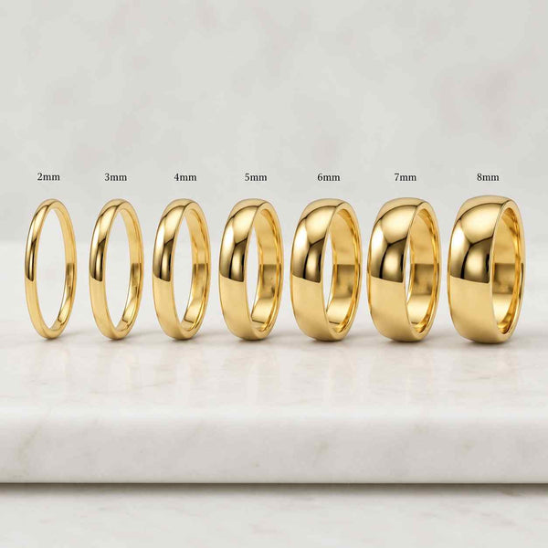 14K Solid Gold Wedding Band, 4mm Classic Dome Ring, Simple Plain 14k Band
