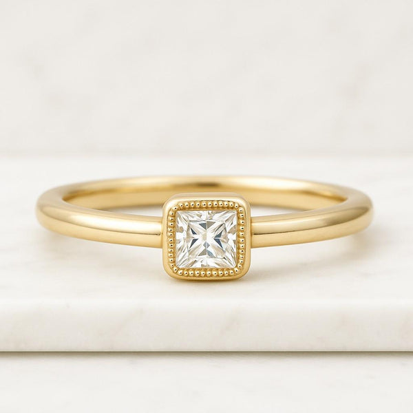 14K Solid White Gold Art Deco Full Eternity Band Milgrain Wedding Band Princess Cut Colorless Moissanite Engagement Ring