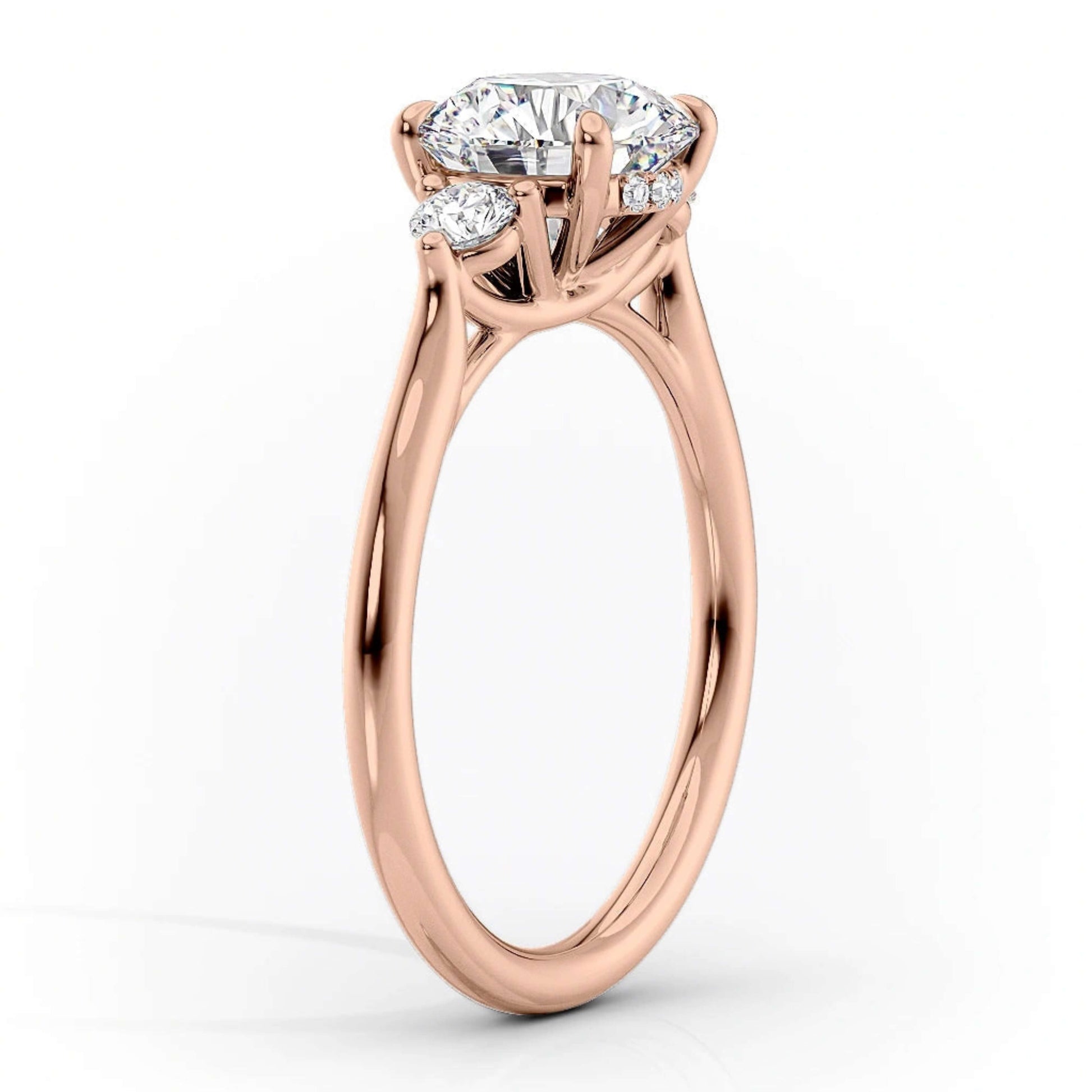 14K Solid White Gold Pave Set Side Stone Ring, Hidden Halo Promise Ring