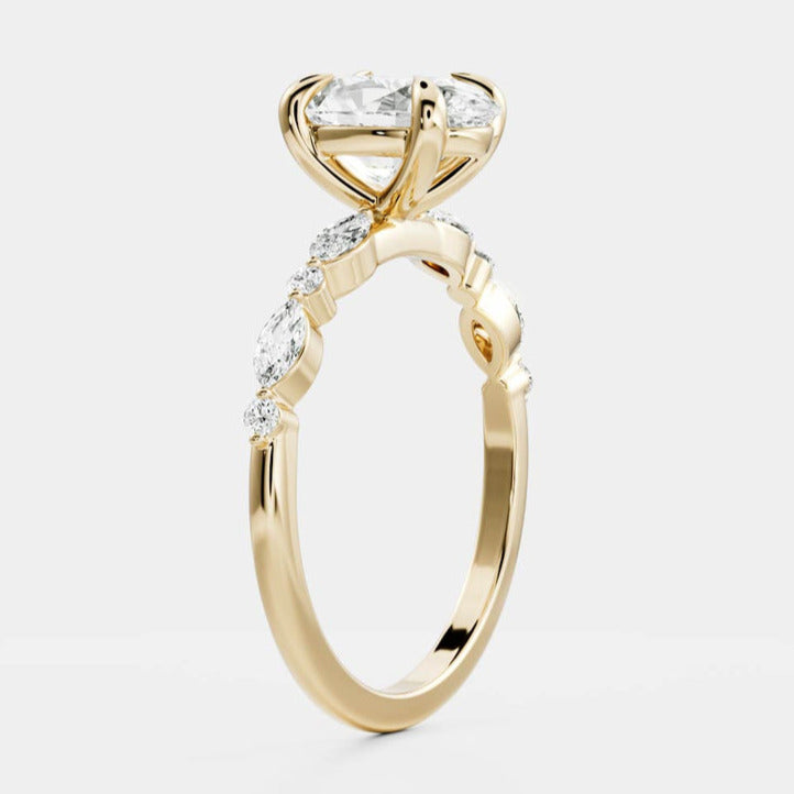 14K Solid White Gold Solitaire With Accent Ring