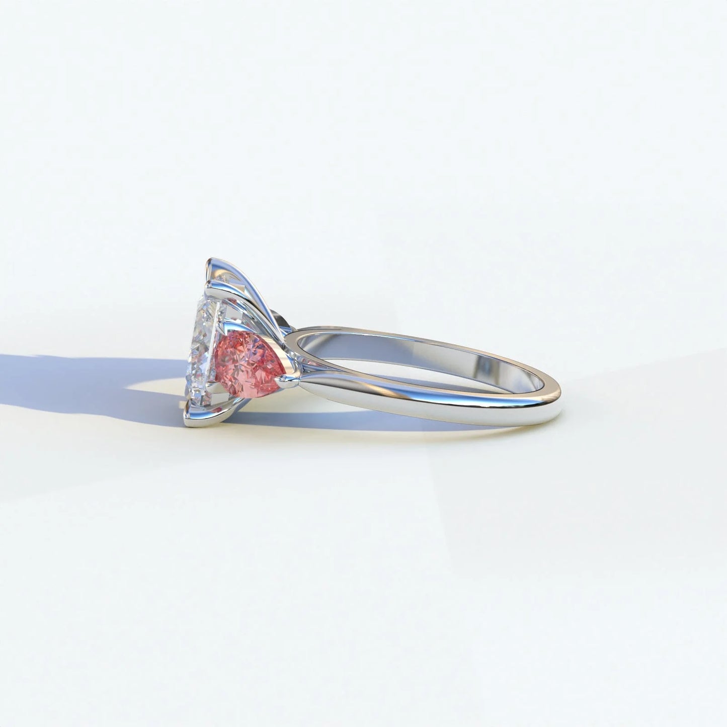 14K Solid White Gold Trilogy Ring