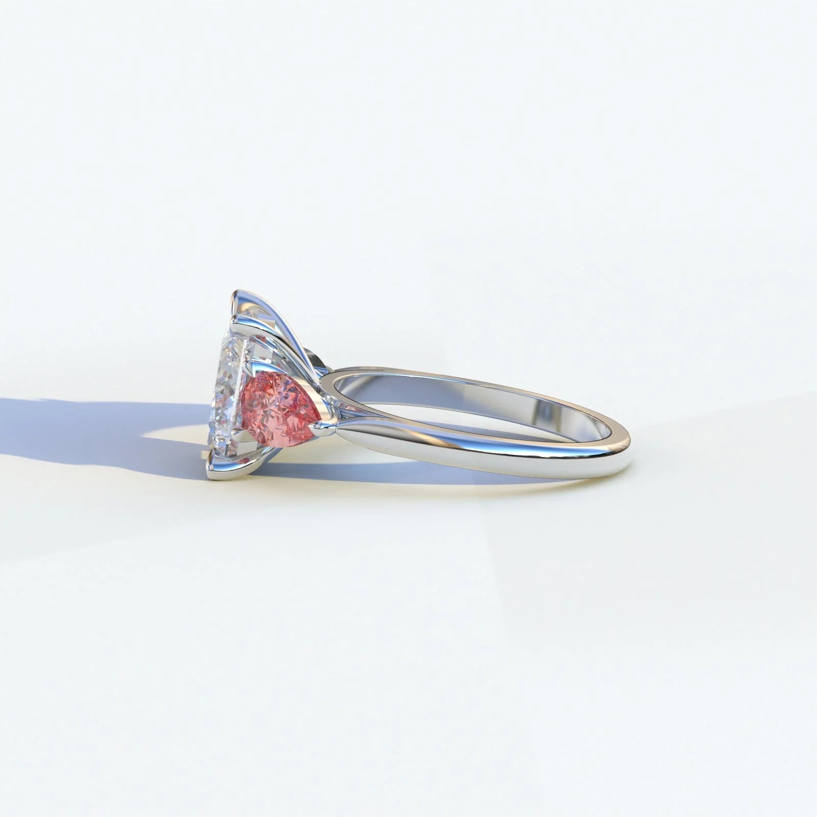 14K Solid White Gold Trilogy Ring