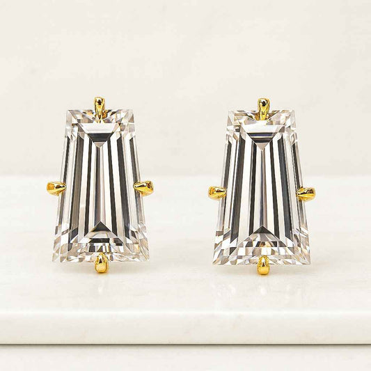 14K Solid Yellow Gold Baguette Diamond Studs