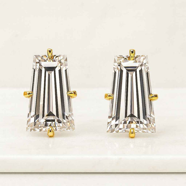14K Solid Yellow Gold Baguette Diamond Studs