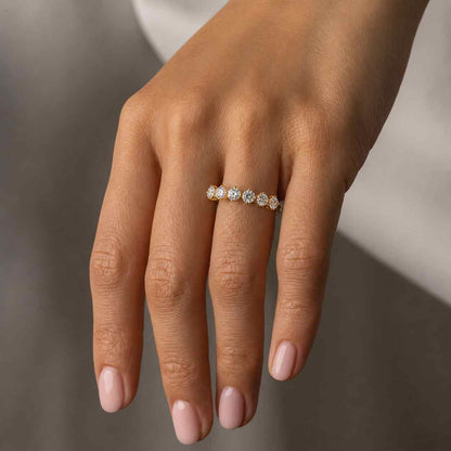 14K Solid Yellow Gold Half Eternity Wedding Band, Round Cut Lab Grown Bridal Ring