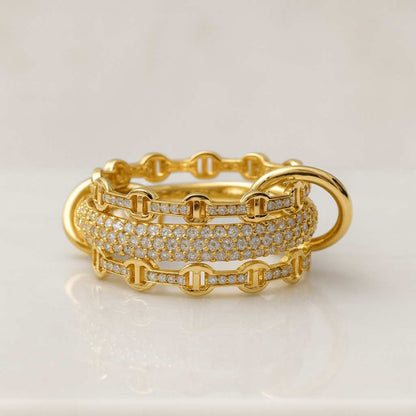 14K Two-Tone Diamond Eternity Link Ring Statement Gold Ring