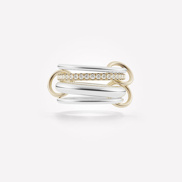 14K Two Tone Solid Gold Multi Link Connected Rings