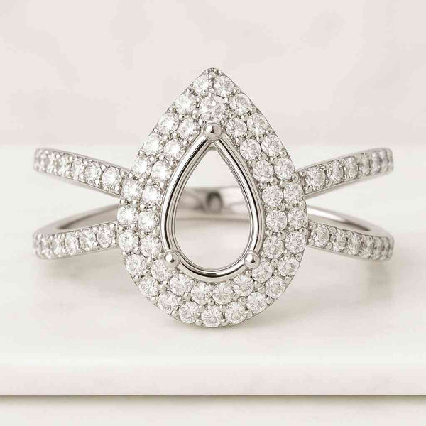 14K White Gold Bridal Ring Set Pear Cut Lab Grown Diamond Engagement Ring