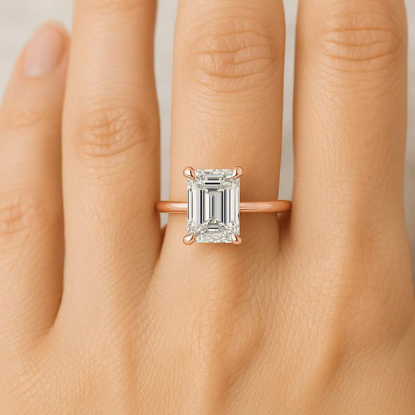 14K White Gold CVD Diamond Engagement Ring Emerald Diamond Ring Set Stacked Engagement Ring