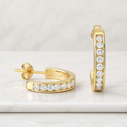 14K White Gold CVD Diamond Hoop Earrings Hand Made Diamond Dainty Earrings for Women