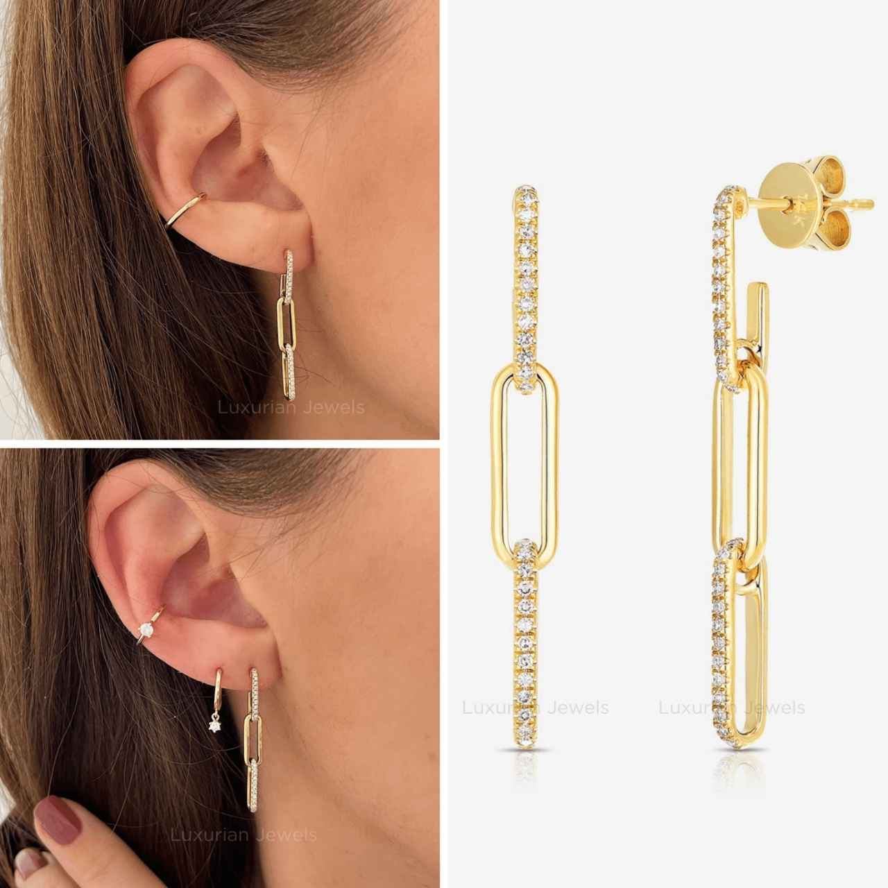 14K White Gold Cable Chain Dangle Earring