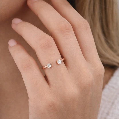 14K White Gold Diamond Open Gap Ring: Stackable Wedding Band