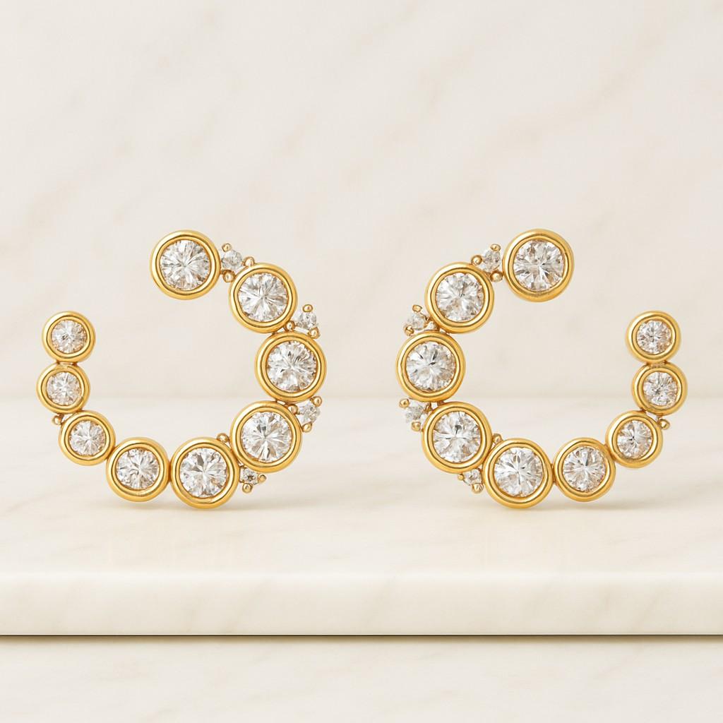 14K White Gold Diamond Studs Sparkling Multi Stone Bridal Earring Solitaire Round Cut Wedding Jewelry Tiny Handmade Engagement Stud