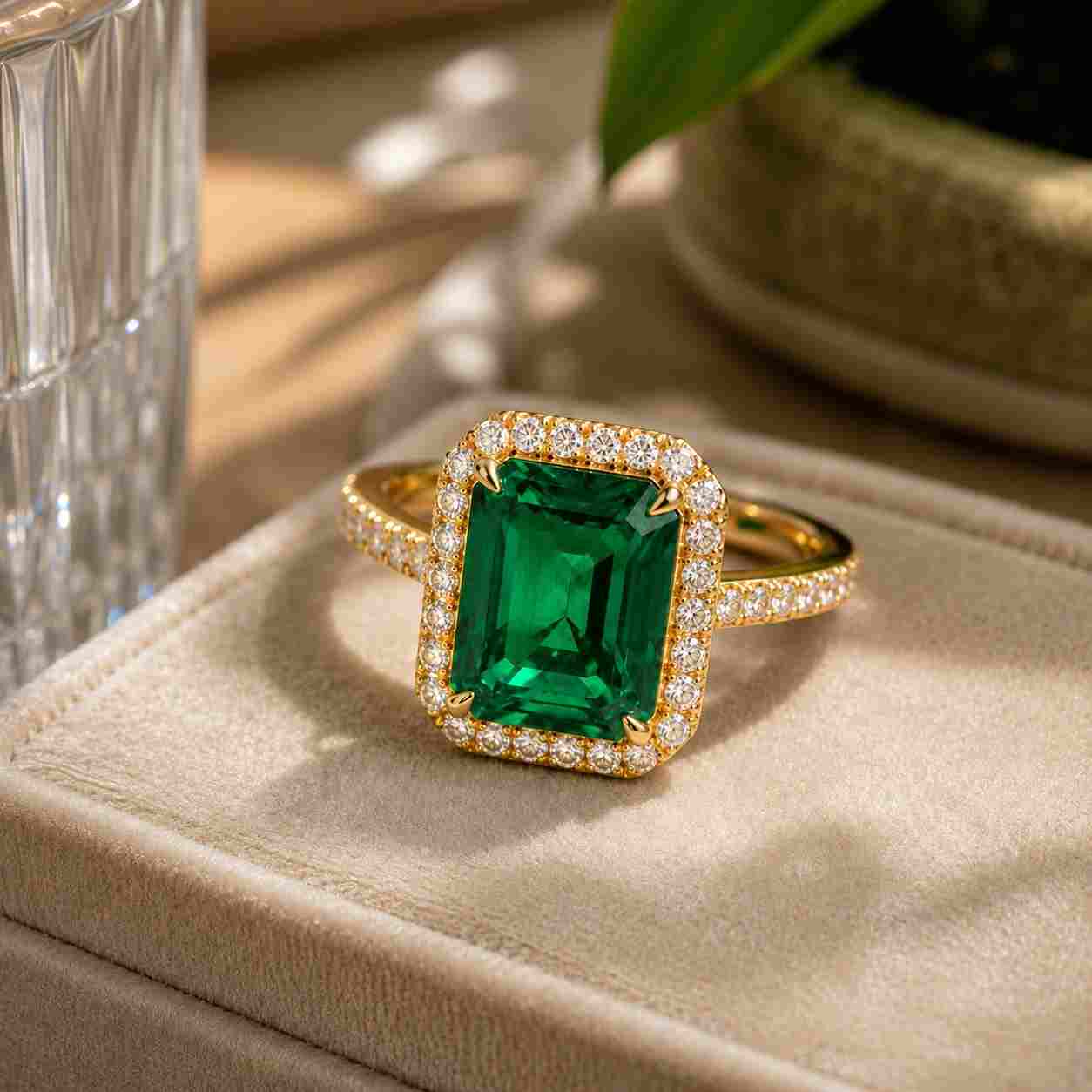 14k white gold green emerald ring round cut diamond halo engagement ring anniversary gifts
