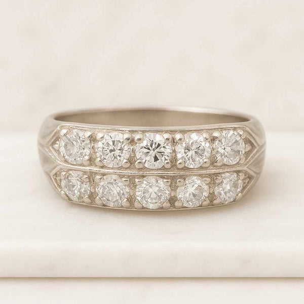 14K White Gold Half Eternity Lab Grown Round Cut Diamond Ring