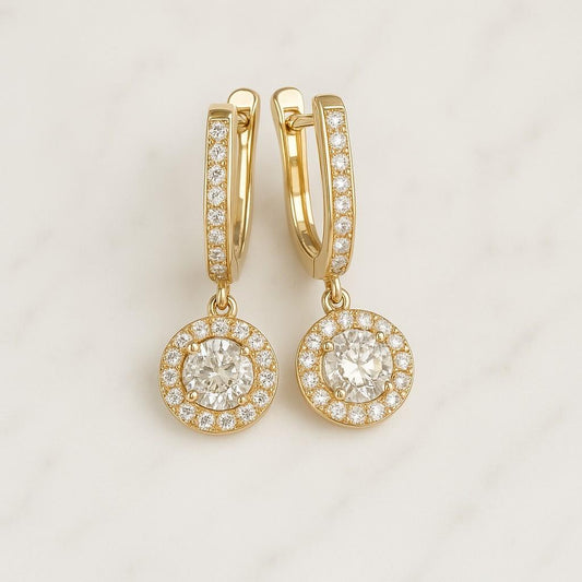 14K White Gold Lab Diamond Hoop Earrings 1.30 ct Round Brilliant Cut Round Brilliant Cut Colorless Moissanite Diamond Ear Cuff Dainty Ear Cuff Halo Set Sterling Silver Helix Piercing Yellow Gold Ear Wrap