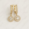 14K Gold Round Diamond Halo Set Hoop Earrings